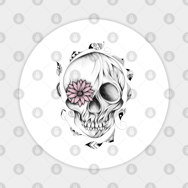 Poetic Wooden Skull Pink Version Magnet by LouJah69